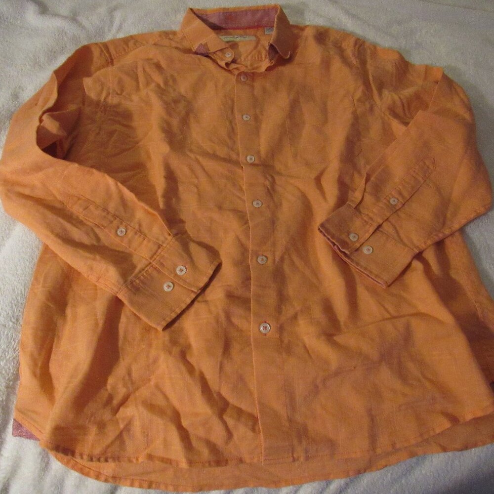Tomma Bahama Orange Long Sleeve Shirt  Large  USED 68% Linen